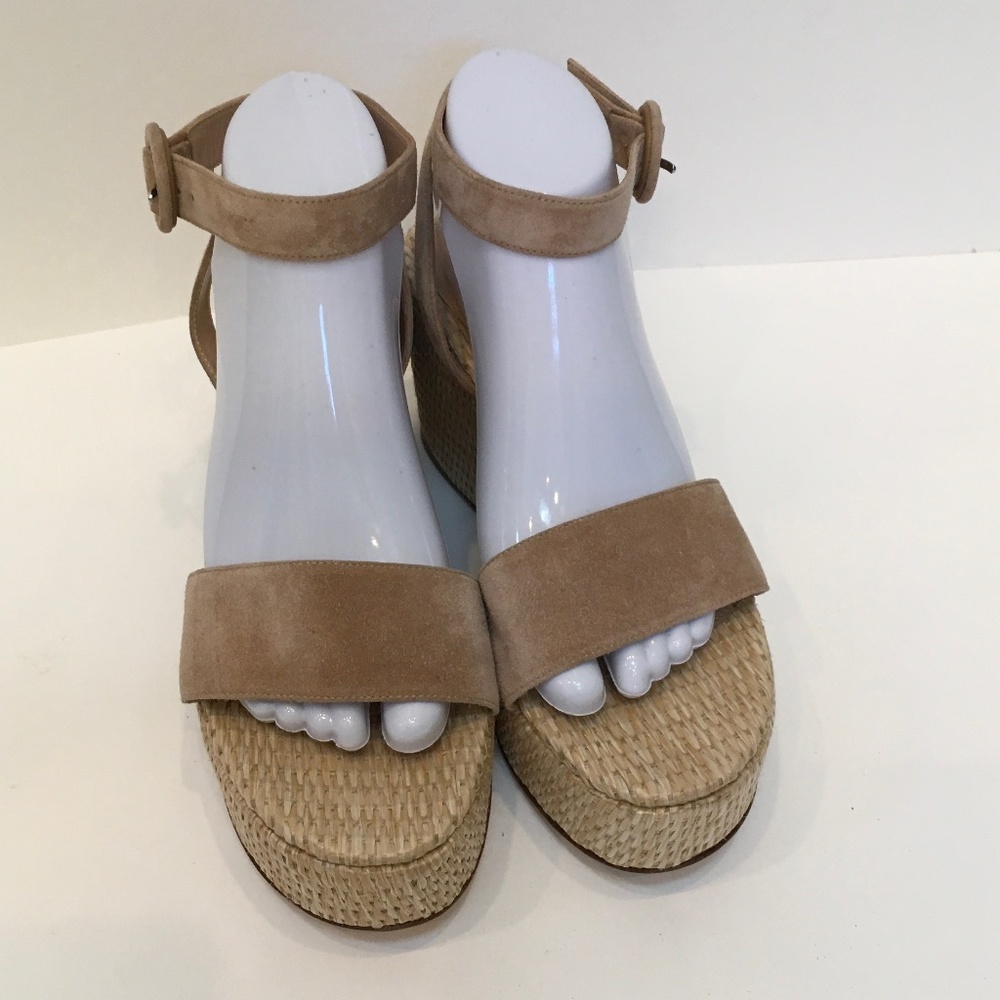 Gianvito Rossi 45mm Suede Raffia Wedge Sandals beige  Size 9.5 US/39.5 - Picture 2 of 6